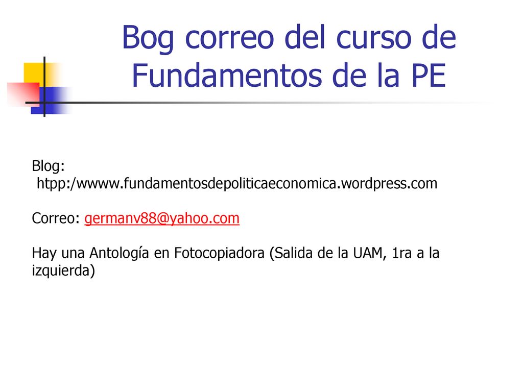 Bog correo del curso de Fundamentos de la PE