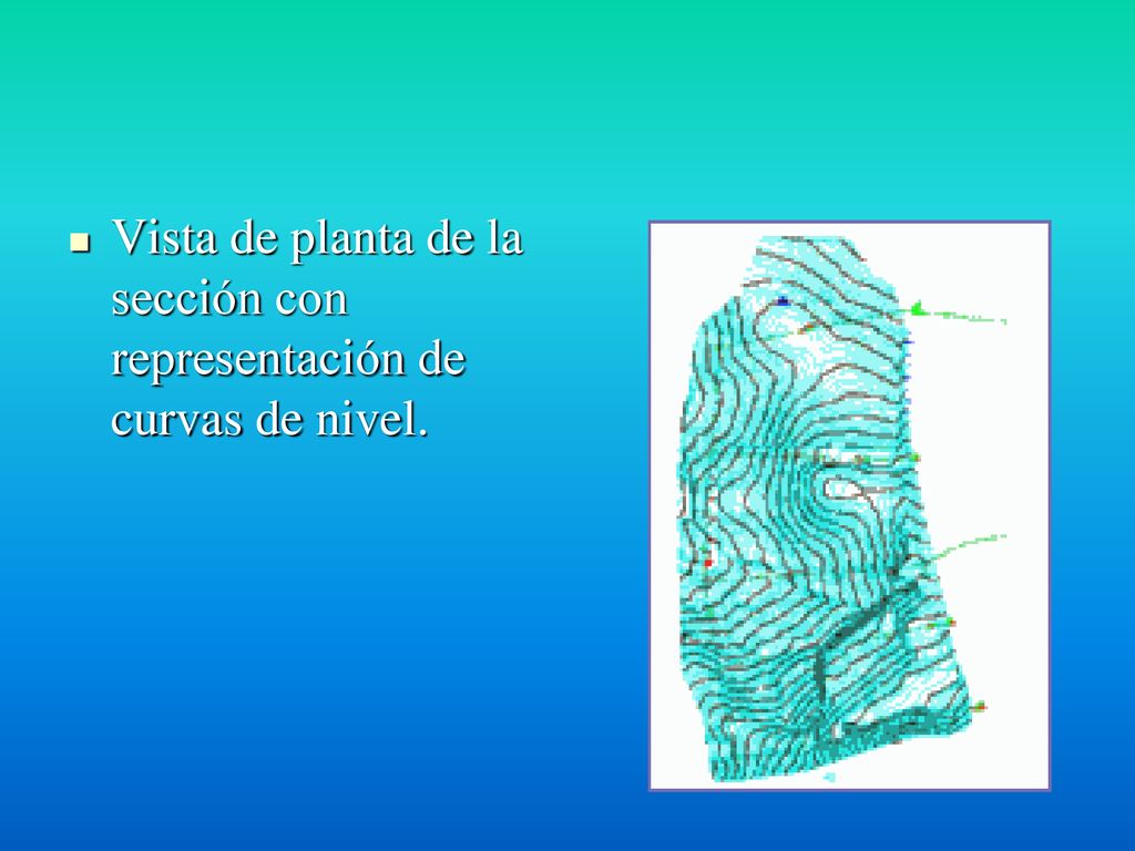 Vista de planta de la sección con representación de curvas de nivel.