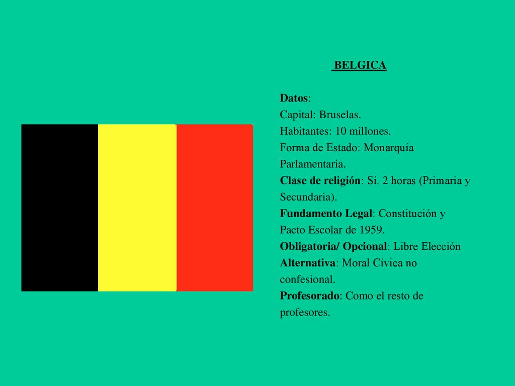 BELGICA Datos: Capital: Bruselas. Habitantes: 10 millones. Forma de Estado: Monarquía. Parlamentaria.