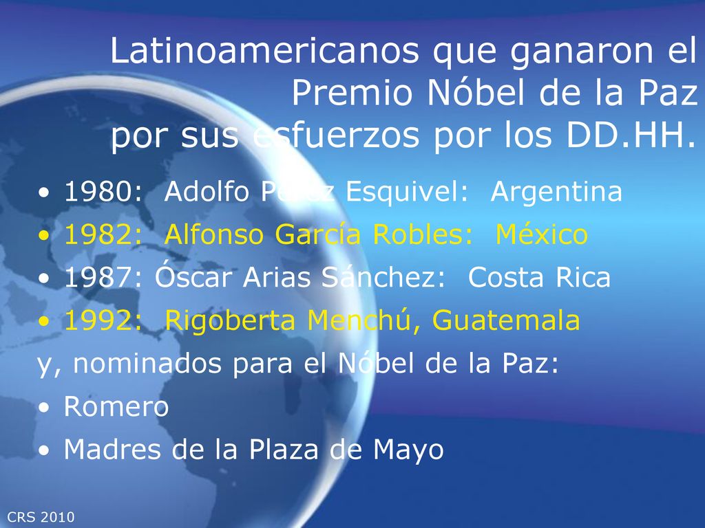 Latinoamericanos que ganaron el Premio Nóbel de la Paz por sus esfuerzos por los DD.HH.