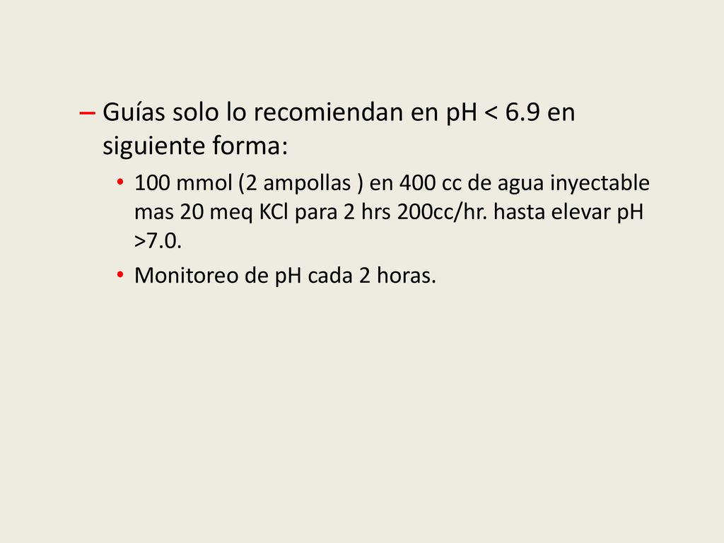 Guías solo lo recomiendan en pH < 6.9 en siguiente forma: