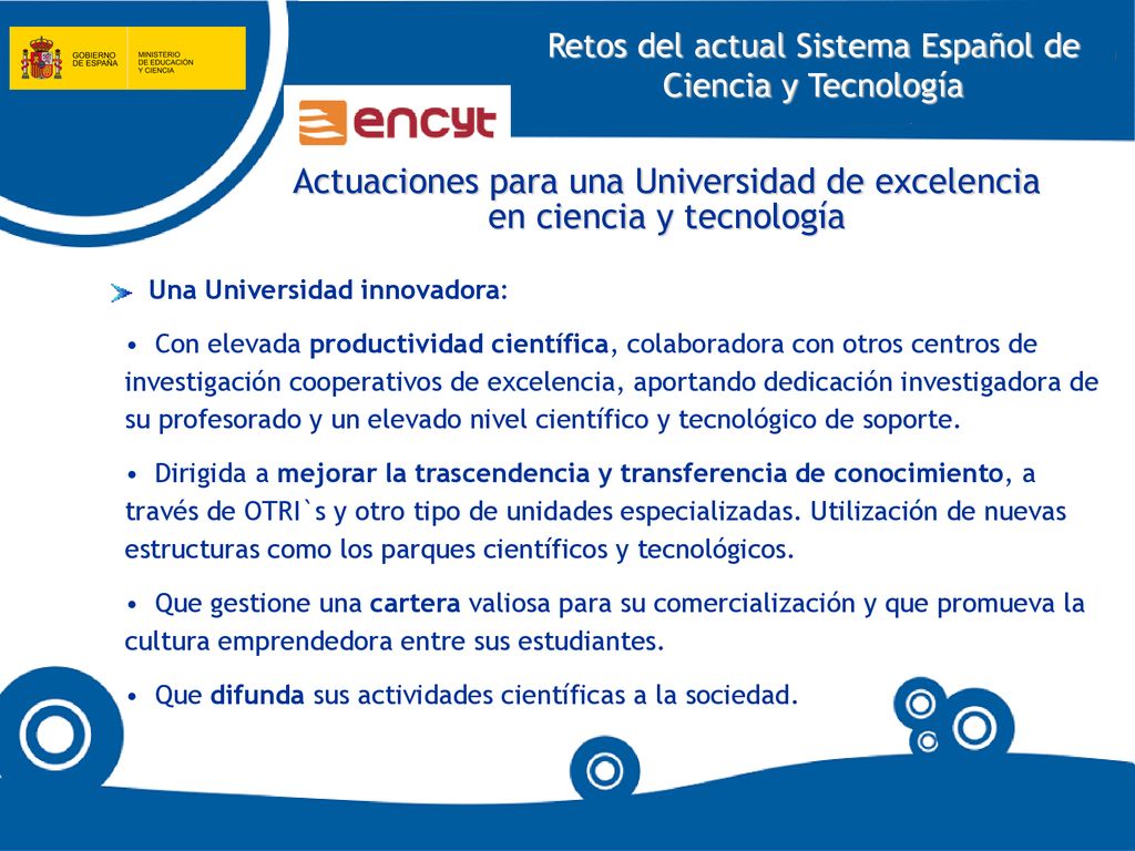Actuaciones para una Universidad de excelencia en ciencia y tecnología
