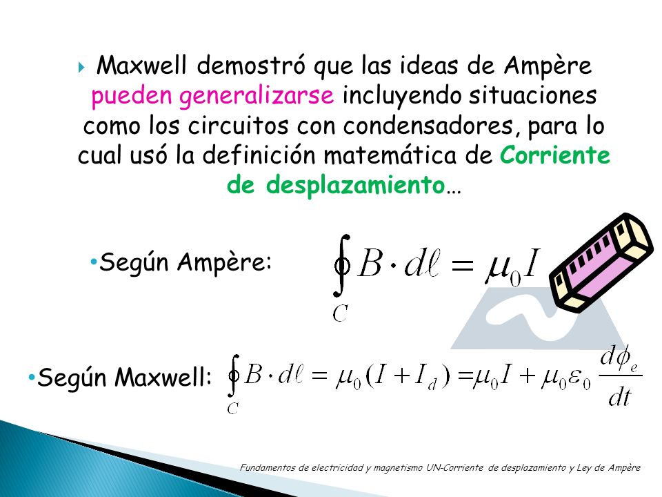 Maxwell demostró que las ideas de Ampère pueden generalizarse incluyendo situaciones como los circuitos con condensadores, para lo cual usó la definición matemática de Corriente de desplazamiento…