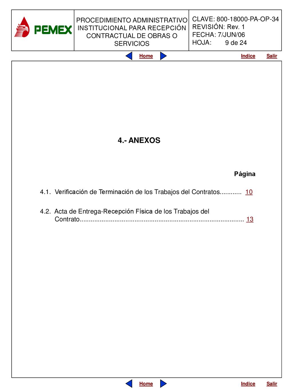 9 de ANEXOS. Página Verificación de Terminación de los Trabajos del Contratos