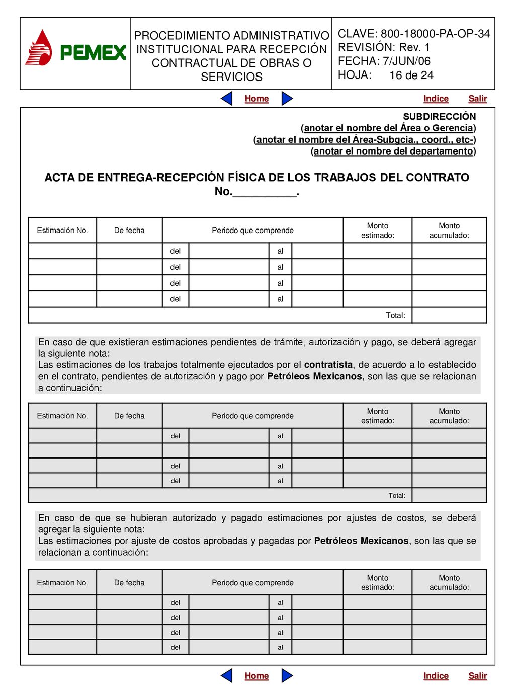 16 de 24 SUBDIRECCIÓN. (anotar el nombre del Área o Gerencia) (anotar el nombre del Área-Subgcia., coord., etc-)