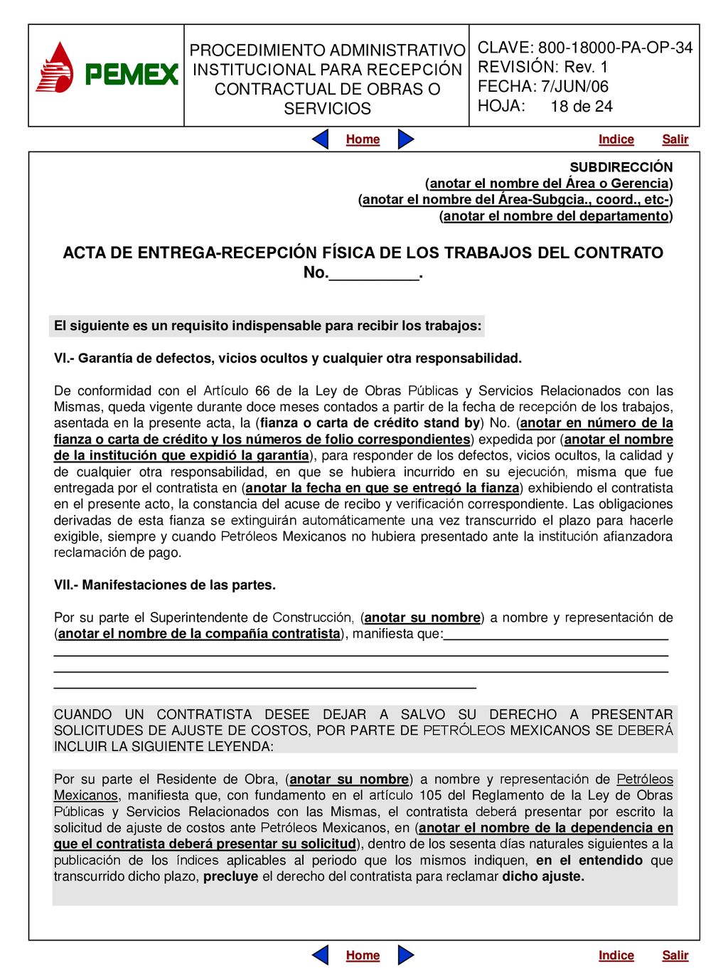 18 de 24 SUBDIRECCIÓN. (anotar el nombre del Área o Gerencia) (anotar el nombre del Área-Subgcia., coord., etc-)