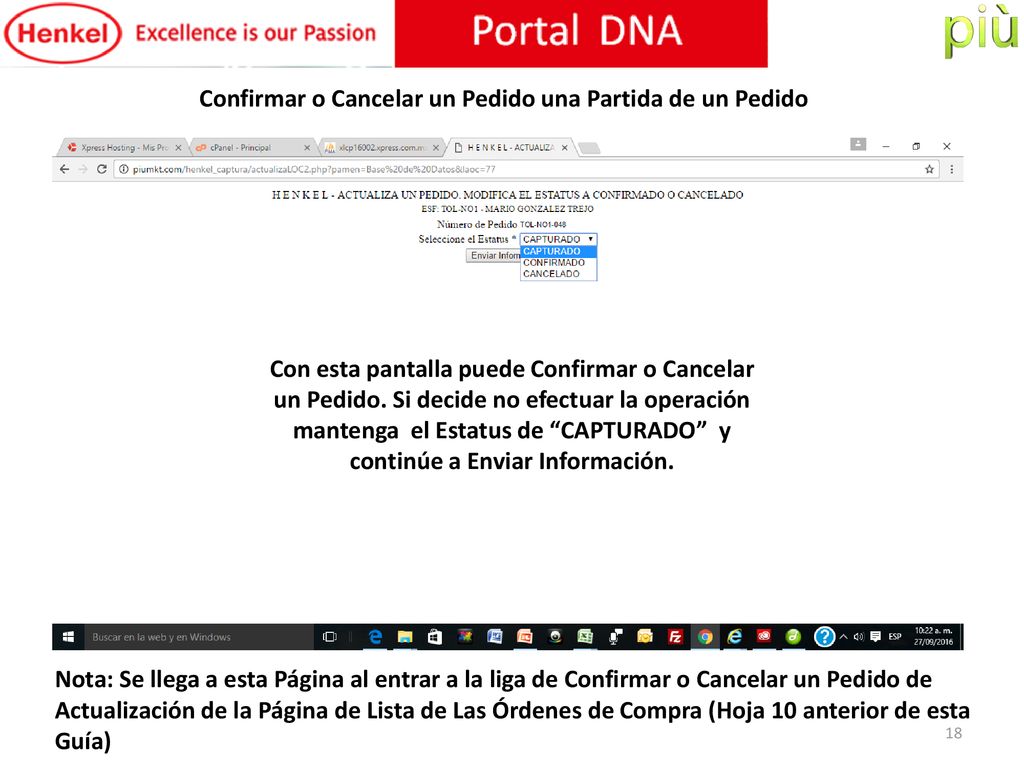 Confirmar o Cancelar un Pedido una Partida de un Pedido