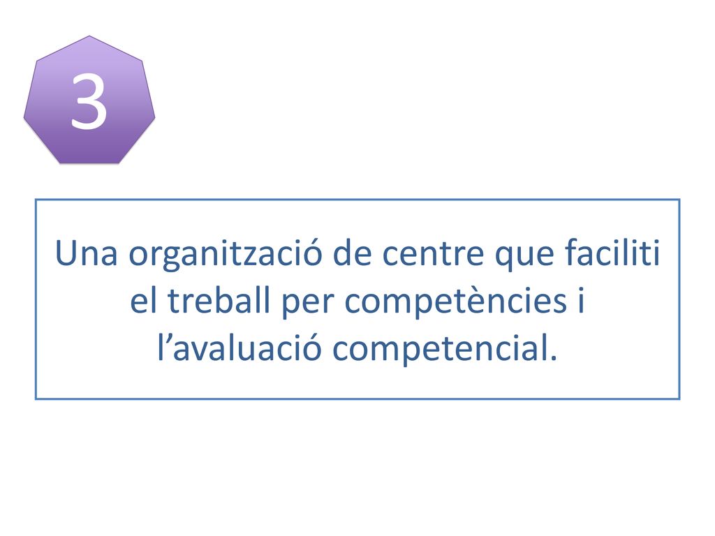 3 Una organització de centre que faciliti el treball per competències i l’avaluació competencial.