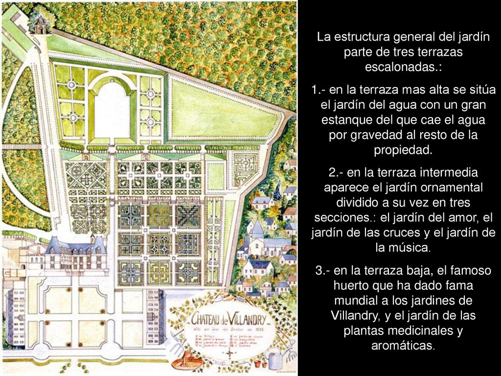 La estructura general del jardín parte de tres terrazas escalonadas.: