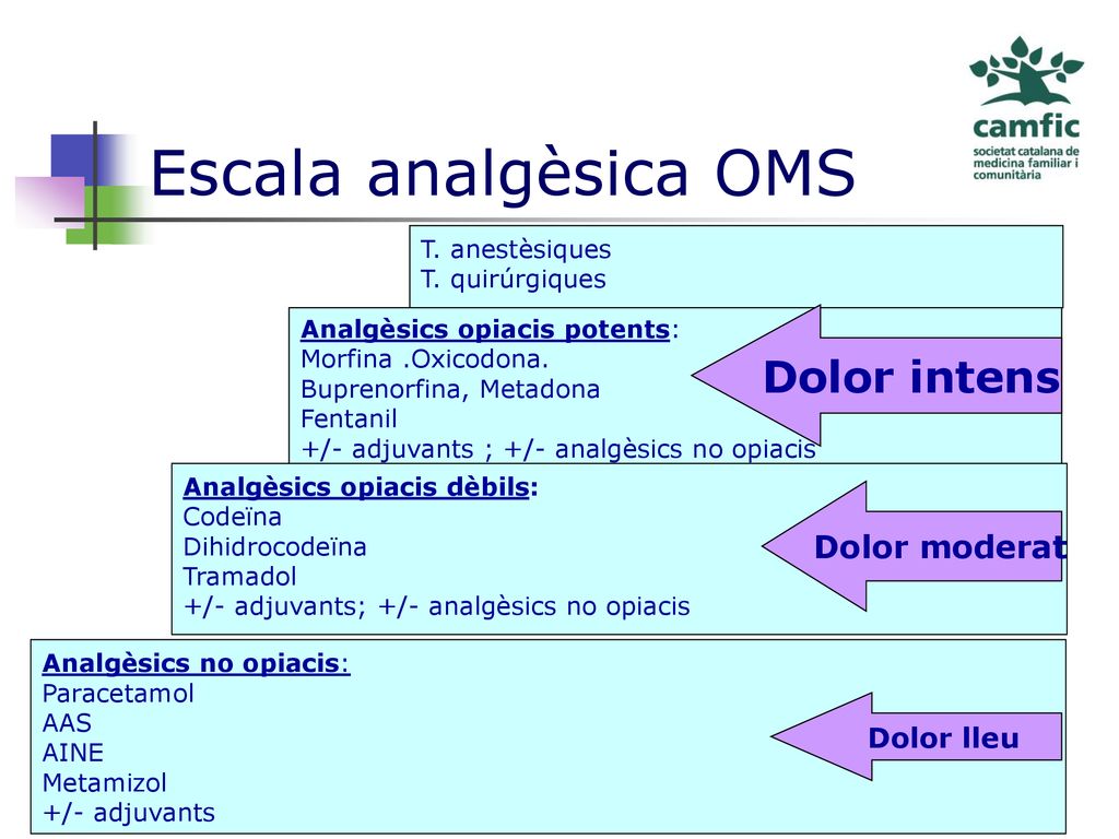 Escala analgèsica OMS Dolor intens Dolor moderat Dolor lleu