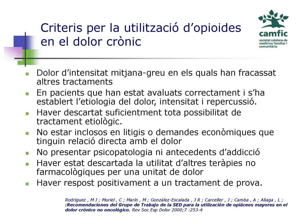 Criteris per la utilització d’opioides en el dolor crònic