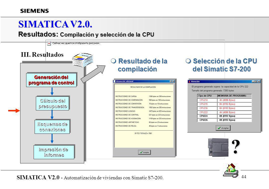 SIMATICA V2.0. Resultados: Compilación y selección de la CPU