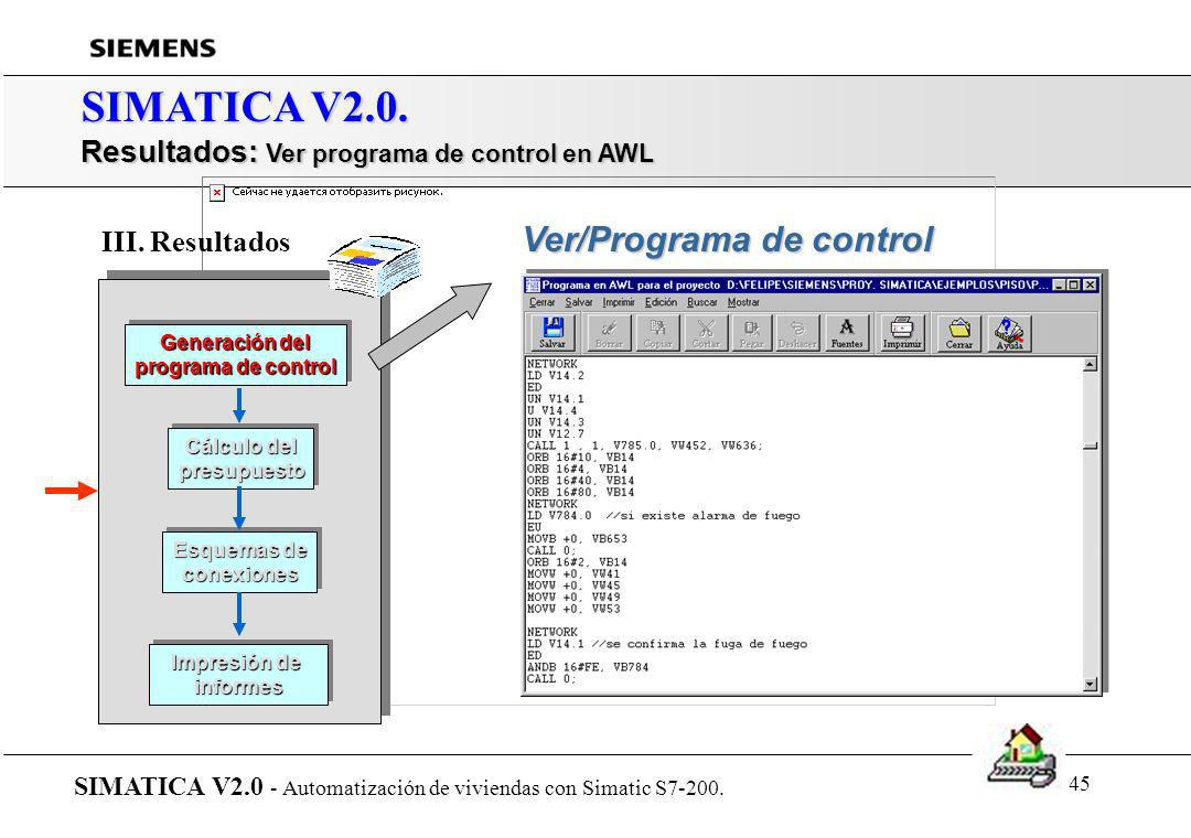 SIMATICA V2.0. Resultados: Ver programa de control en AWL