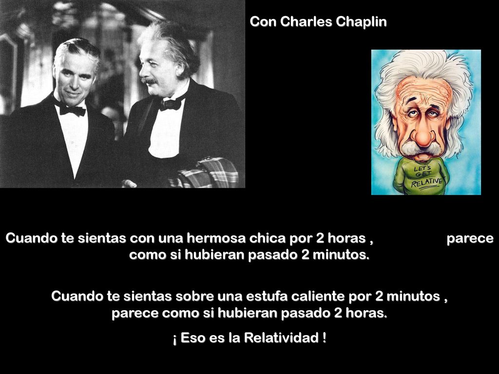 Con Charles Chaplin Cuando te sientas con una hermosa chica por 2 horas , parece como si hubieran pasado 2 minutos.