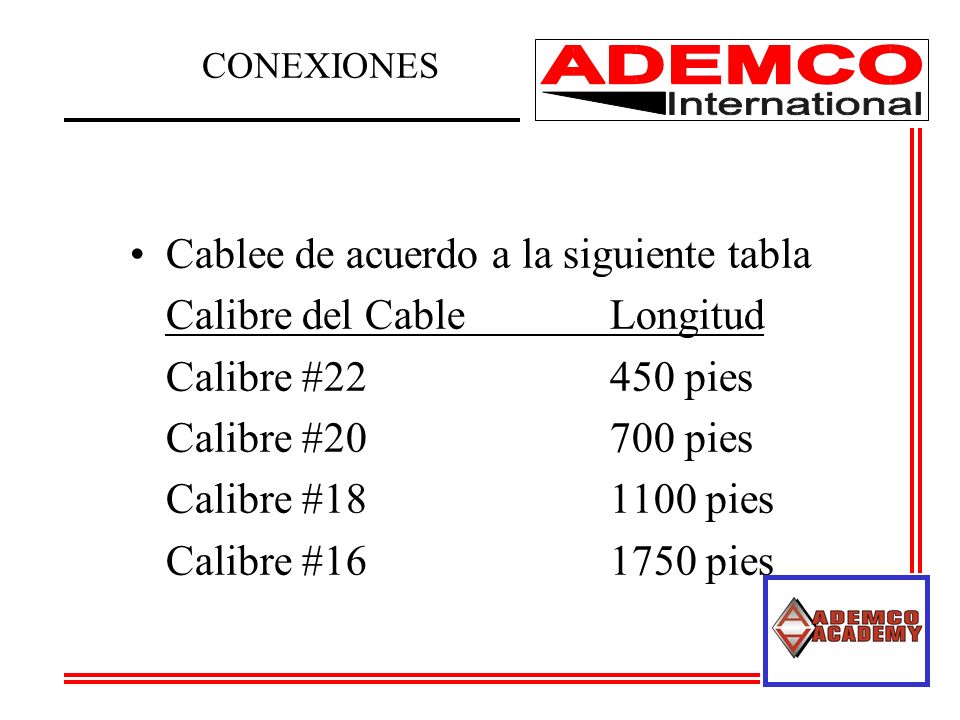 Cablee de acuerdo a la siguiente tabla Calibre del Cable Longitud