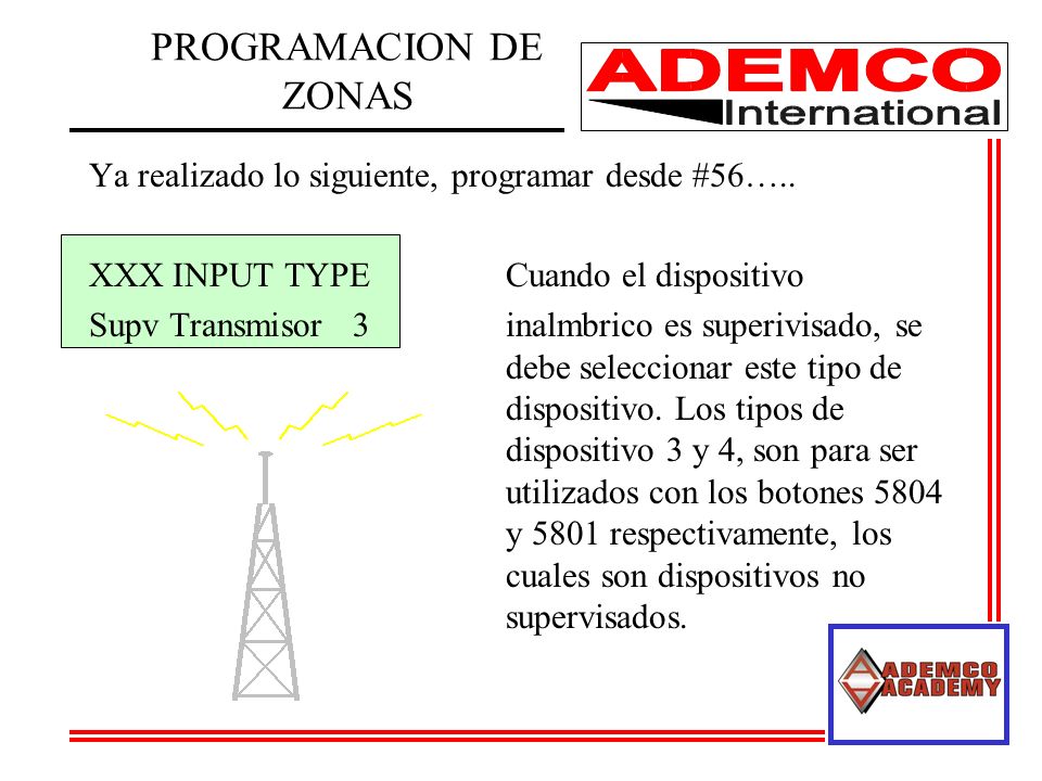 PROGRAMACION DE ZONAS Ya realizado lo siguiente, programar desde #56….. XXX INPUT TYPE Cuando el dispositivo.