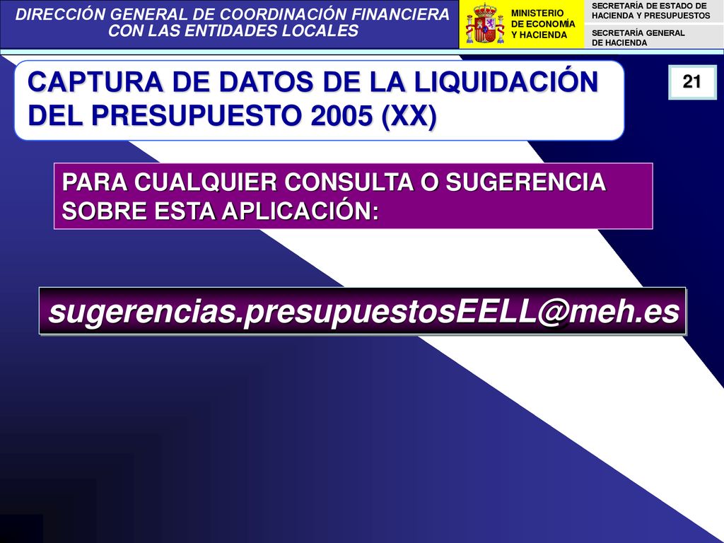 CAPTURA DE DATOS DE LA LIQUIDACIÓN DEL PRESUPUESTO 2005 (XX)