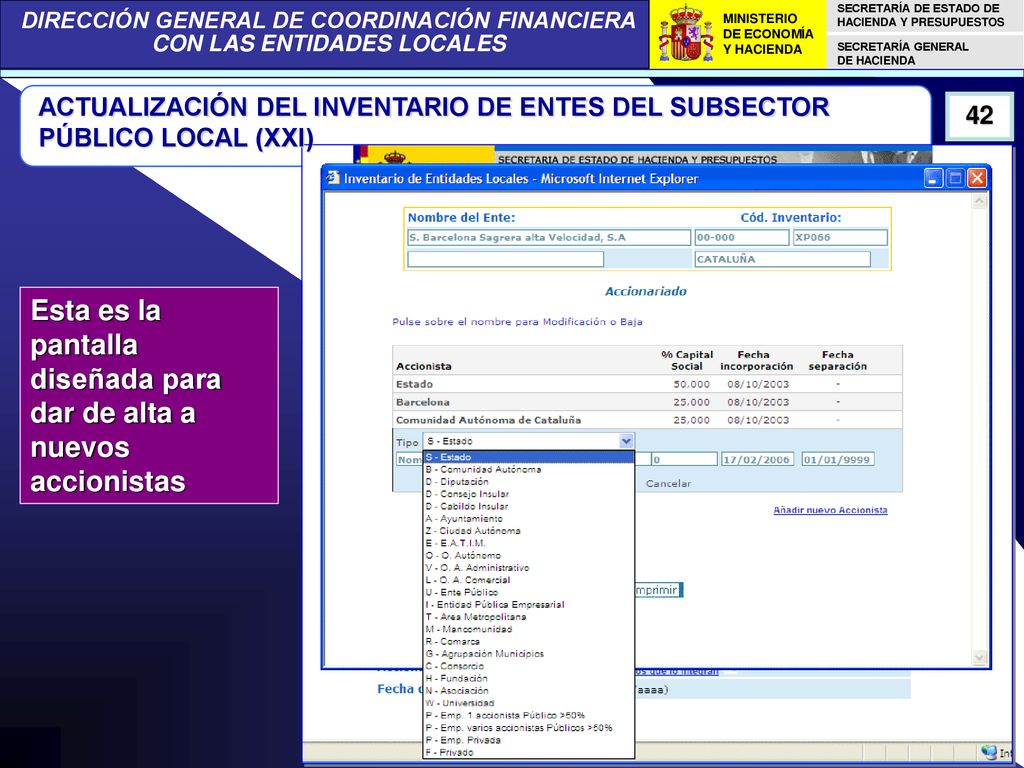 Esta es la pantalla diseñada para dar de alta a nuevos accionistas