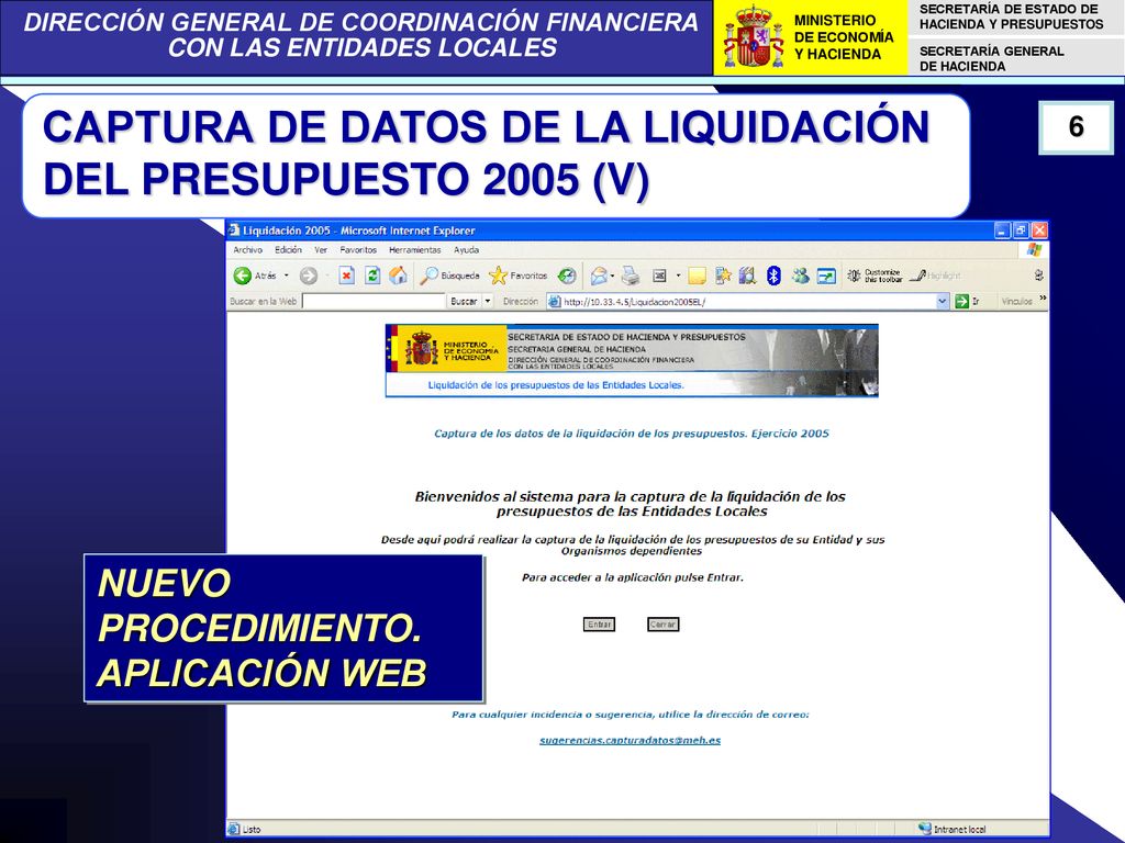 CAPTURA DE DATOS DE LA LIQUIDACIÓN DEL PRESUPUESTO 2005 (V)