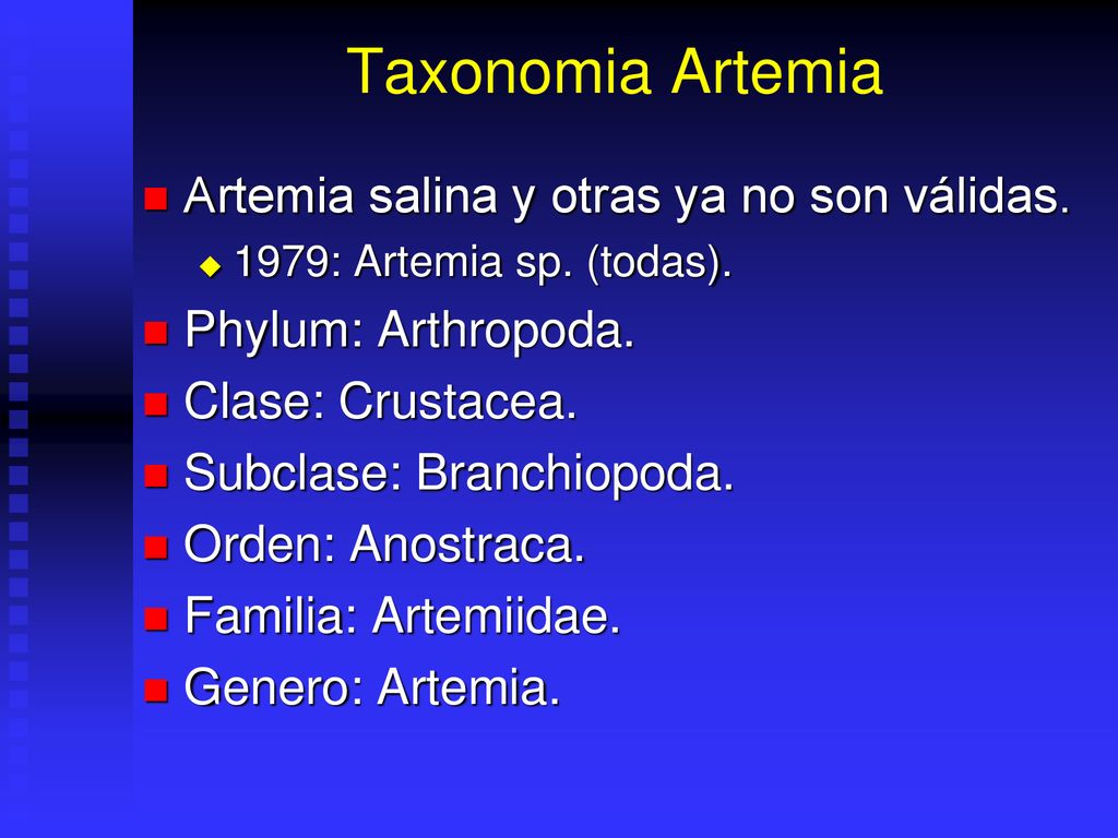Taxonomia Artemia Artemia salina y otras ya no son válidas.