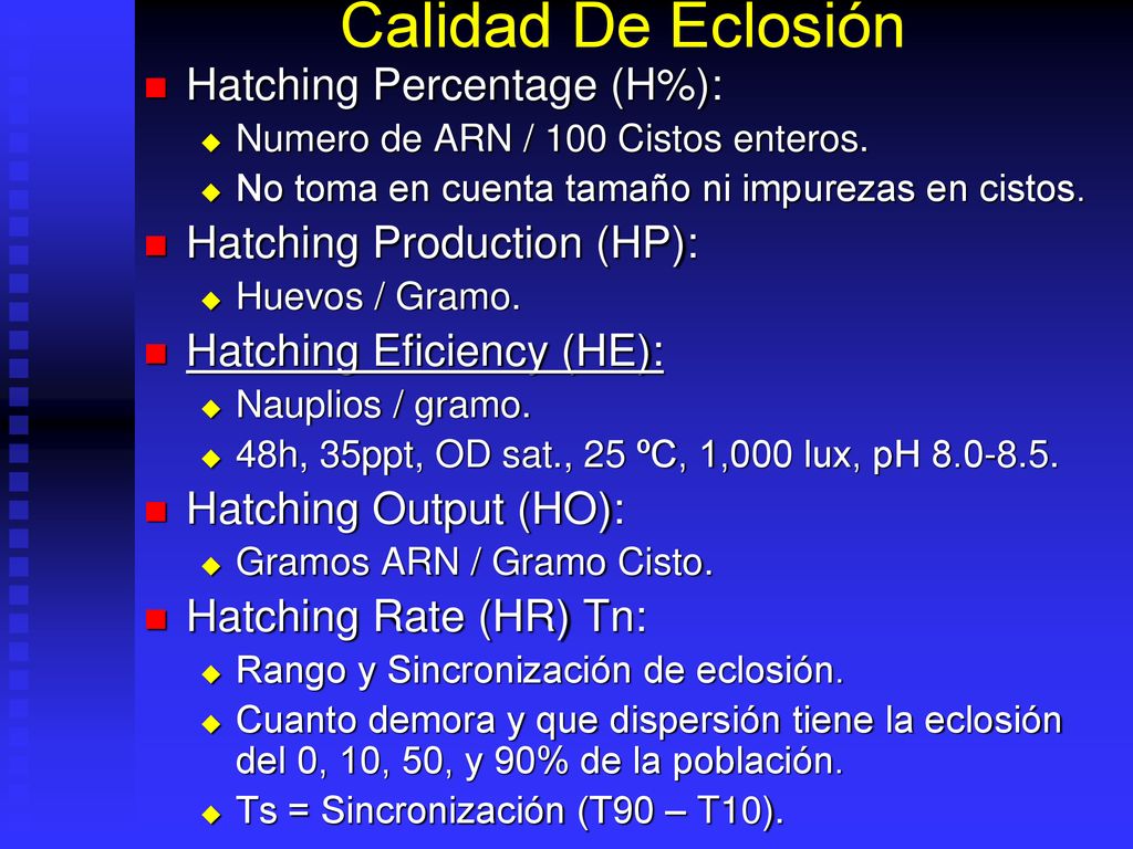 Calidad De Eclosión Hatching Percentage (H%):