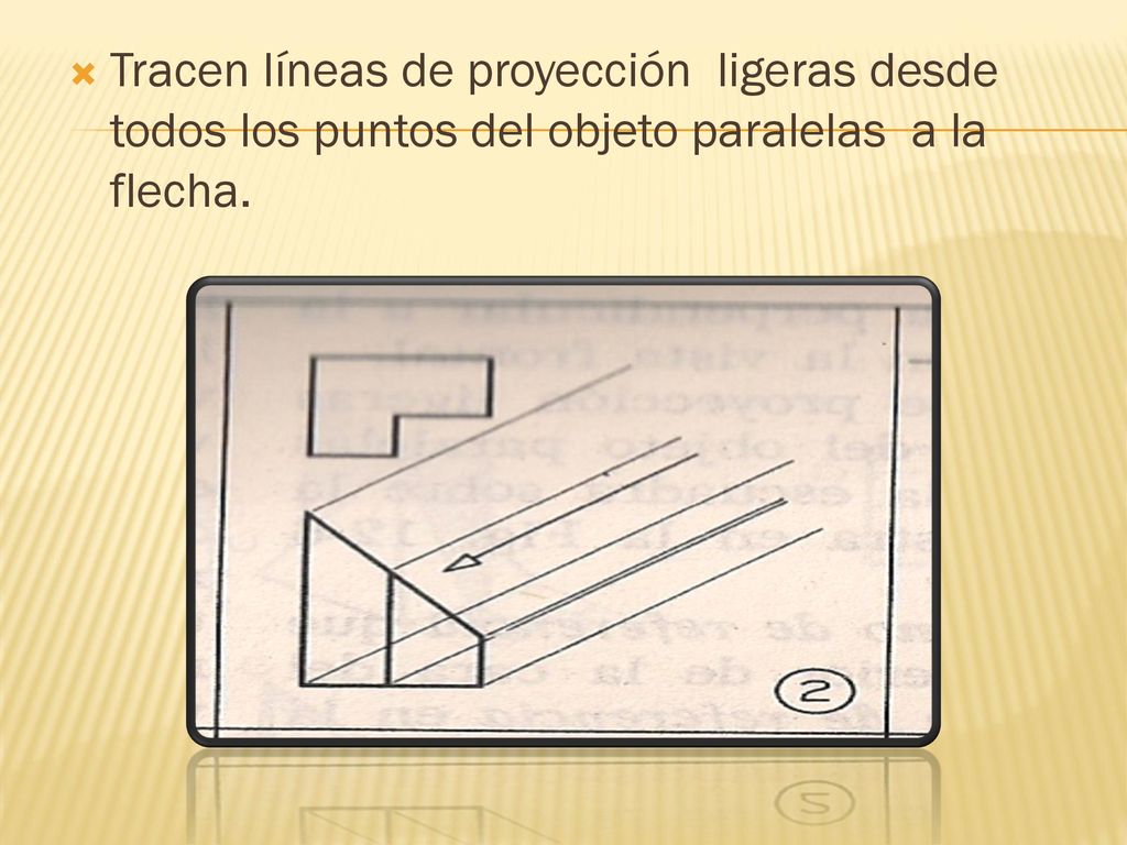 Tracen líneas de proyección ligeras desde todos los puntos del objeto paralelas a la flecha.