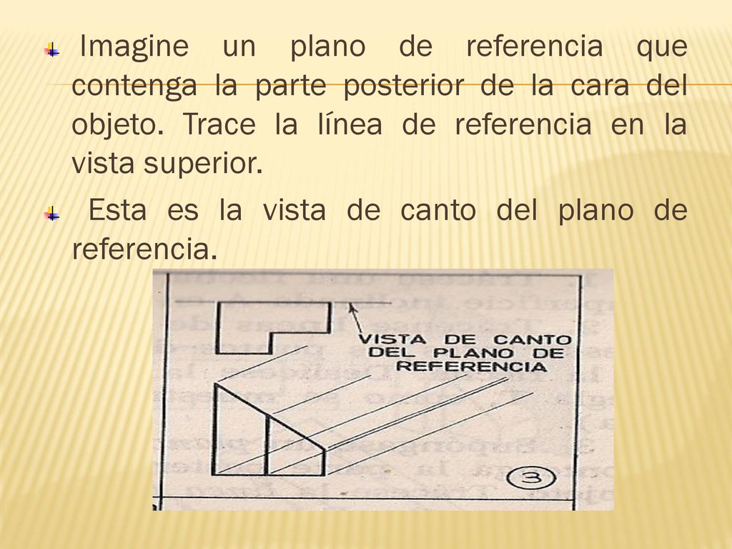 Imagine un plano de referencia que contenga la parte posterior de la cara del objeto. Trace la línea de referencia en la vista superior.