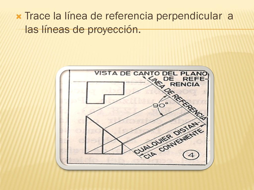 Trace la línea de referencia perpendicular a las líneas de proyección.