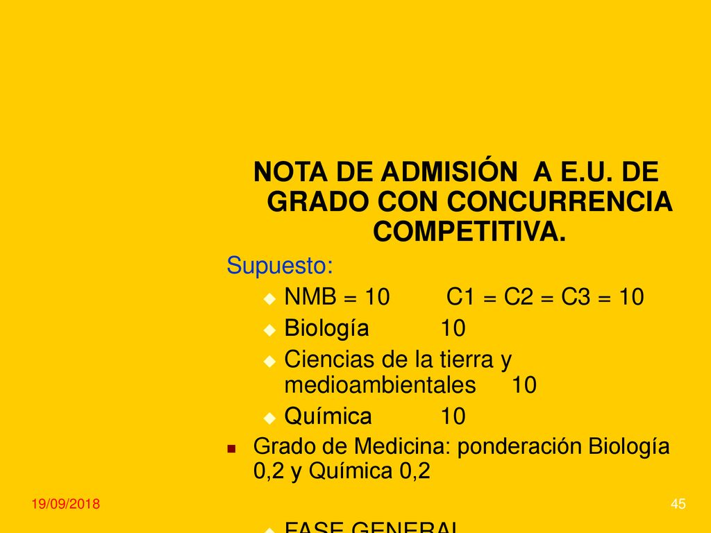 NOTA DE ADMISIÓN A E.U. DE GRADO CON CONCURRENCIA COMPETITIVA.