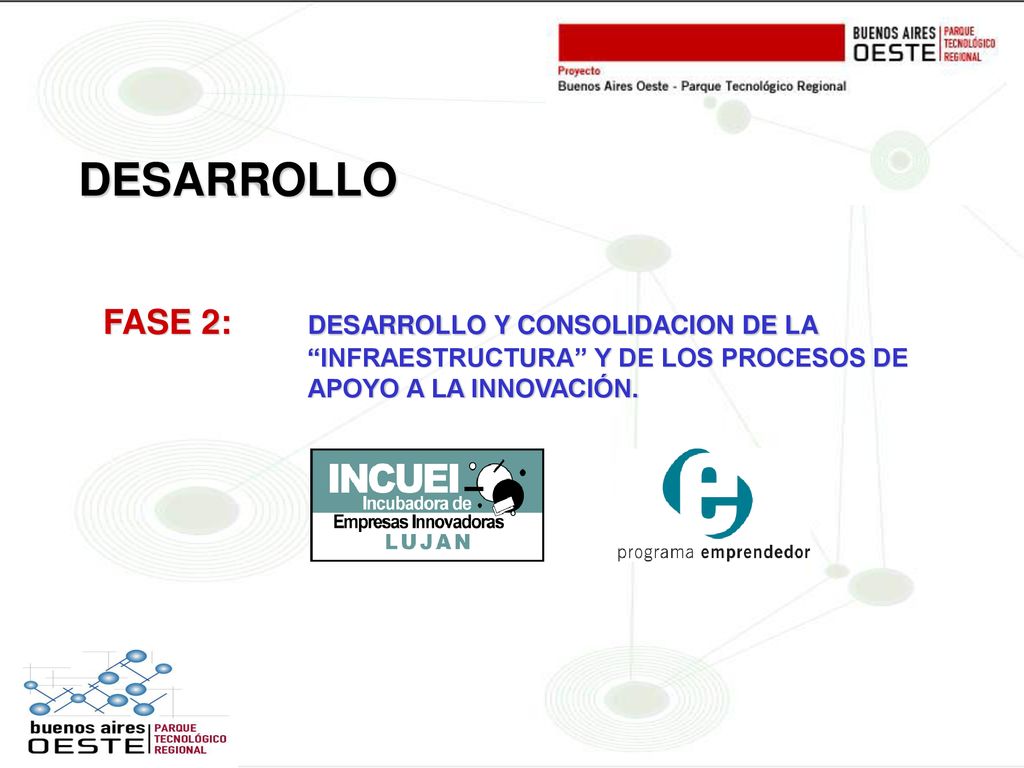 DESARROLLO FASE 2: DESARROLLO Y CONSOLIDACION DE LA INFRAESTRUCTURA Y DE LOS PROCESOS DE APOYO A LA INNOVACIÓN.