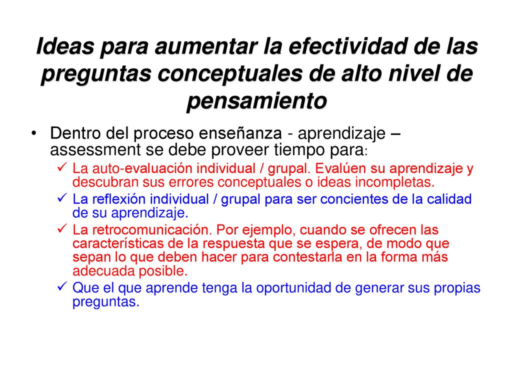 Ideas para aumentar la efectividad de las preguntas conceptuales de alto nivel de pensamiento