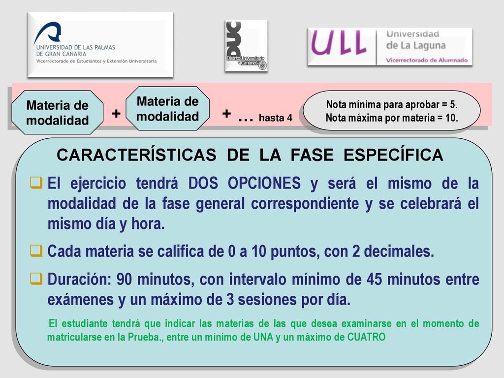 Nota mínima para aprobar = 5. Nota máxima por materia = 10.
