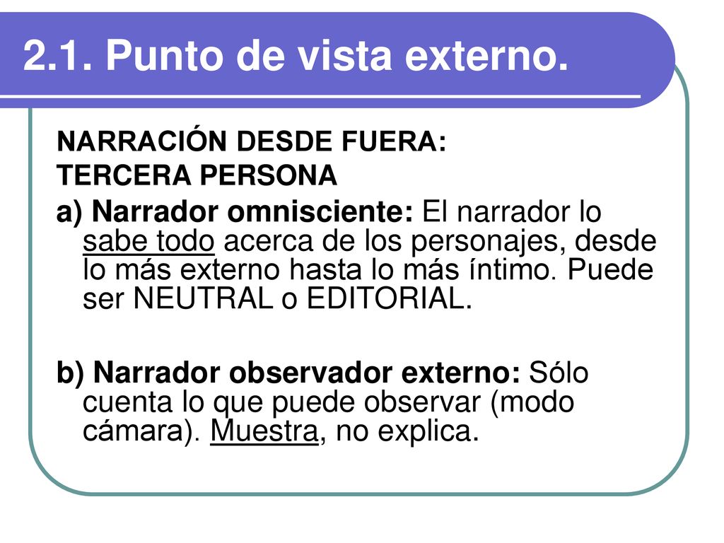 2.1. Punto de vista externo. NARRACIÓN DESDE FUERA: TERCERA PERSONA.