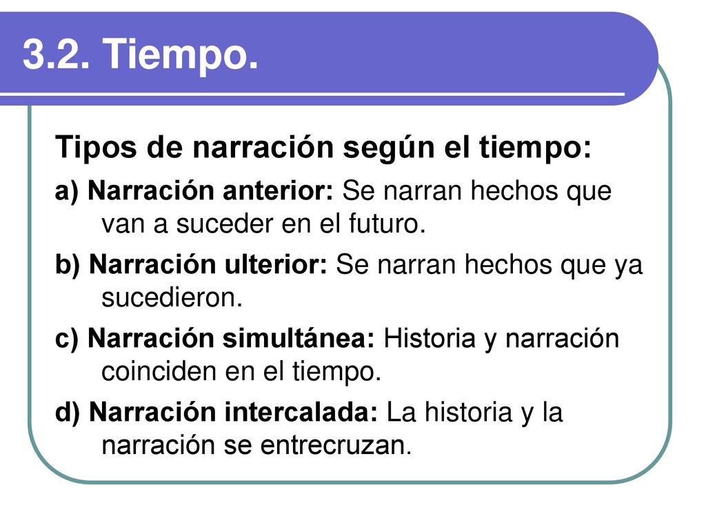 3.2. Tiempo. Tipos de narración según el tiempo:
