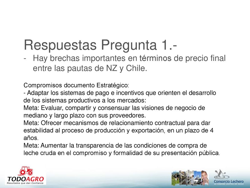 Respuestas Pregunta 1.- Hay brechas importantes en términos de precio final entre las pautas de NZ y Chile.