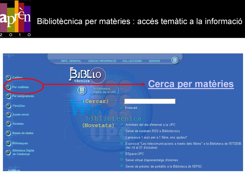 Bibliotècnica per matèries : accés temàtic a la informació