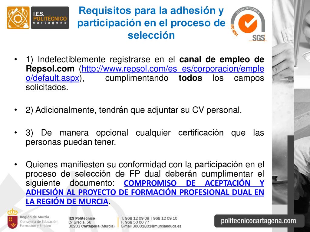 Requisitos para la adhesión y participación en el proceso de selección