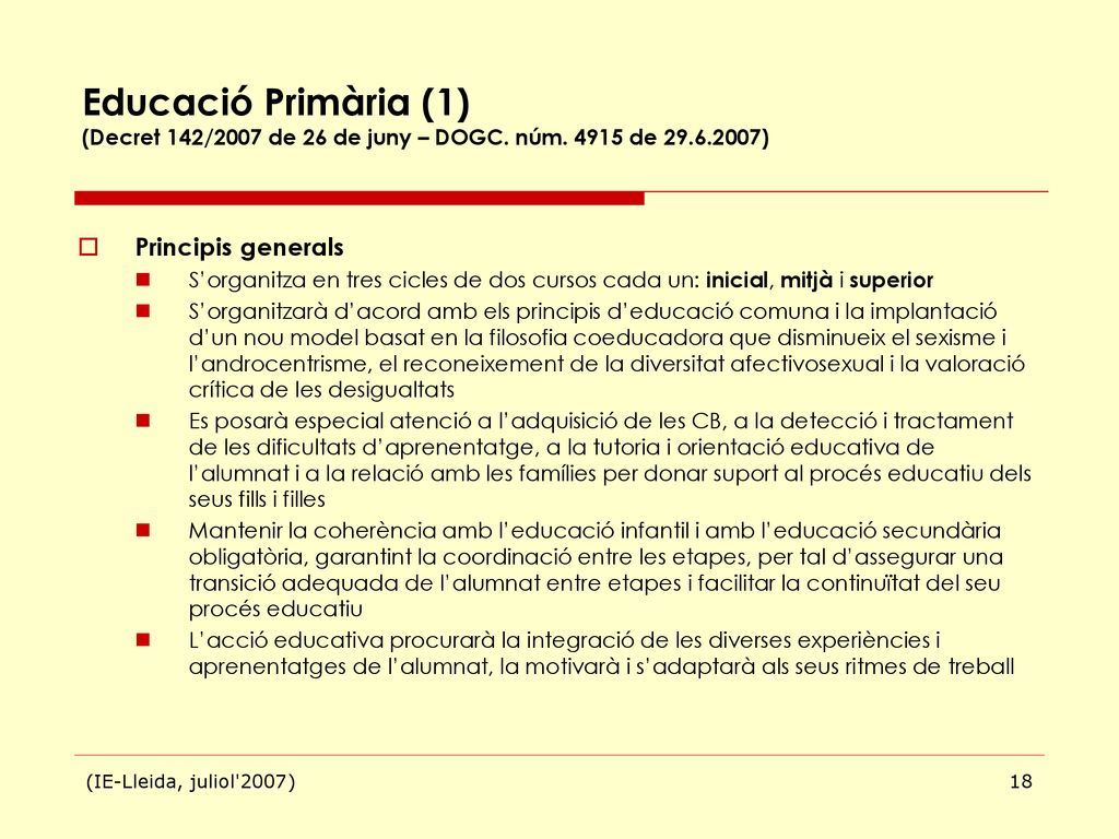 Educació Primària (1) (Decret 142/2007 de 26 de juny – DOGC. núm