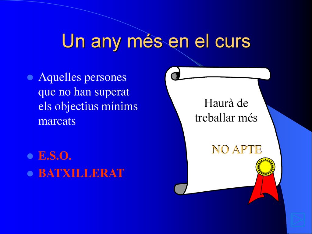 Un any més en el curs Aquelles persones que no han superat els objectius mínims marcats. E.S.O. BATXILLERAT.