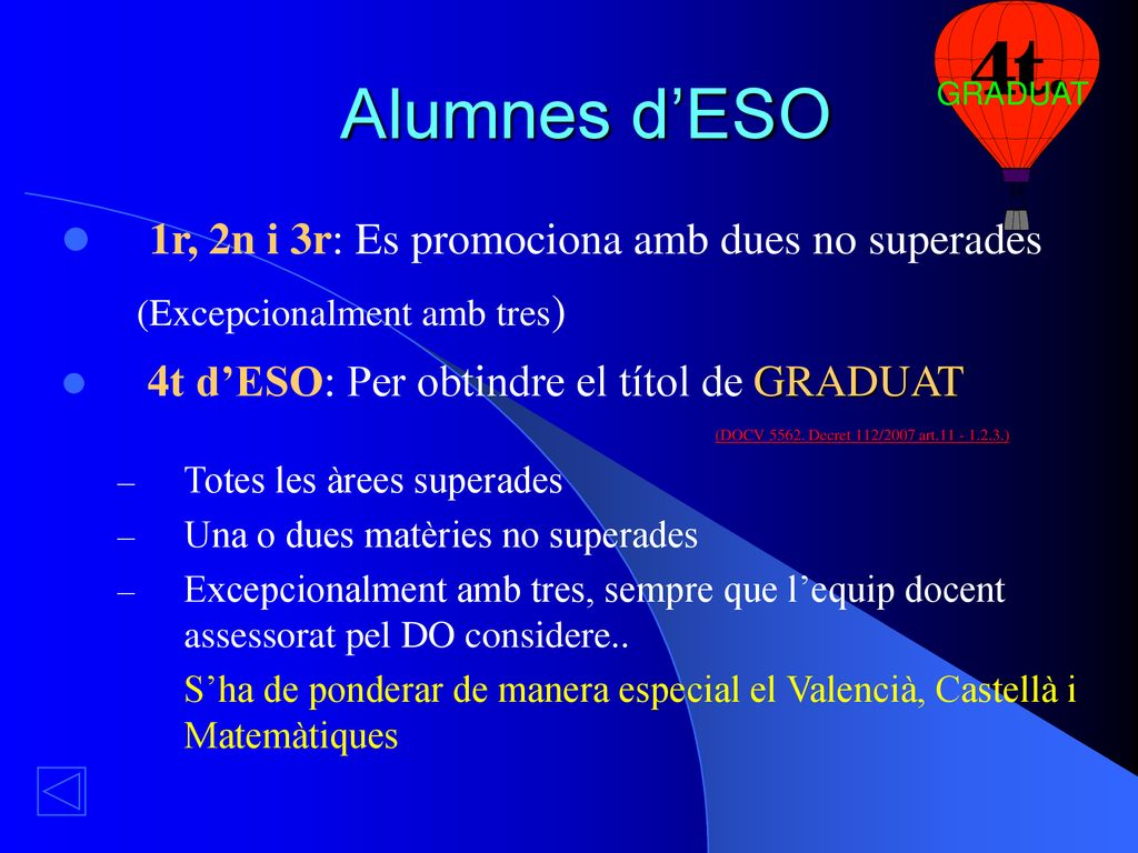 Alumnes d’ESO GRADUAT. 1r, 2n i 3r: Es promociona amb dues no superades (Excepcionalment amb tres)