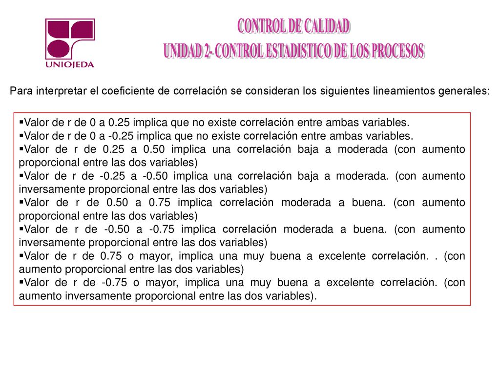 Para interpretar el coeficiente de correlación se consideran los siguientes lineamientos generales:
