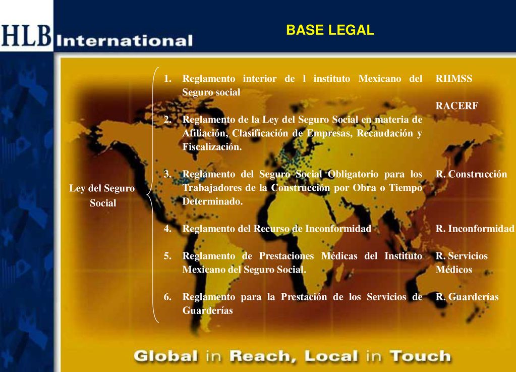 BASE LEGAL Reglamento interior de l instituto Mexicano del Seguro social.