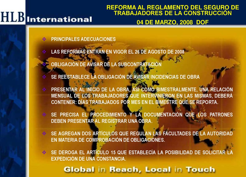 REFORMA AL REGLAMENTO DEL SEGURO DE TRABAJADORES DE LA CONSTRUCCIÓN
