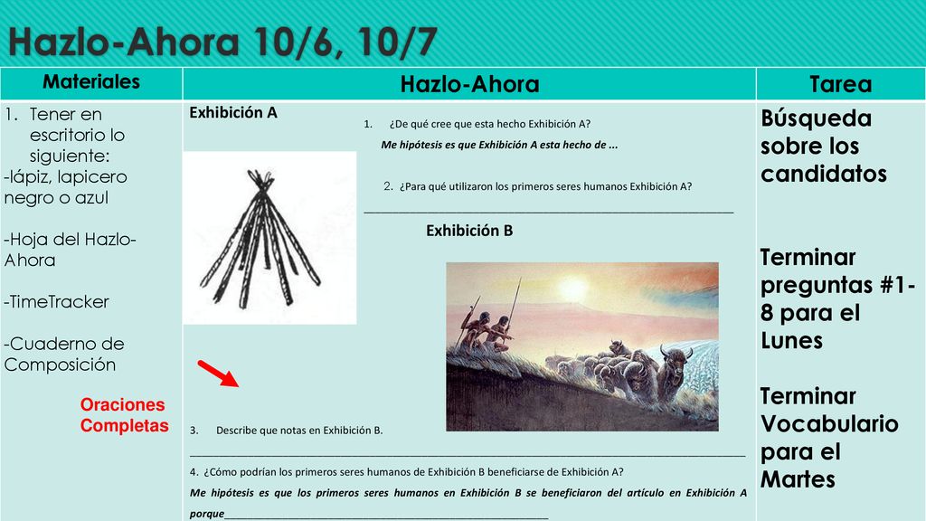 Hazlo-Ahora 10/6, 10/7 Hazlo-Ahora Tarea Búsqueda sobre los candidatos