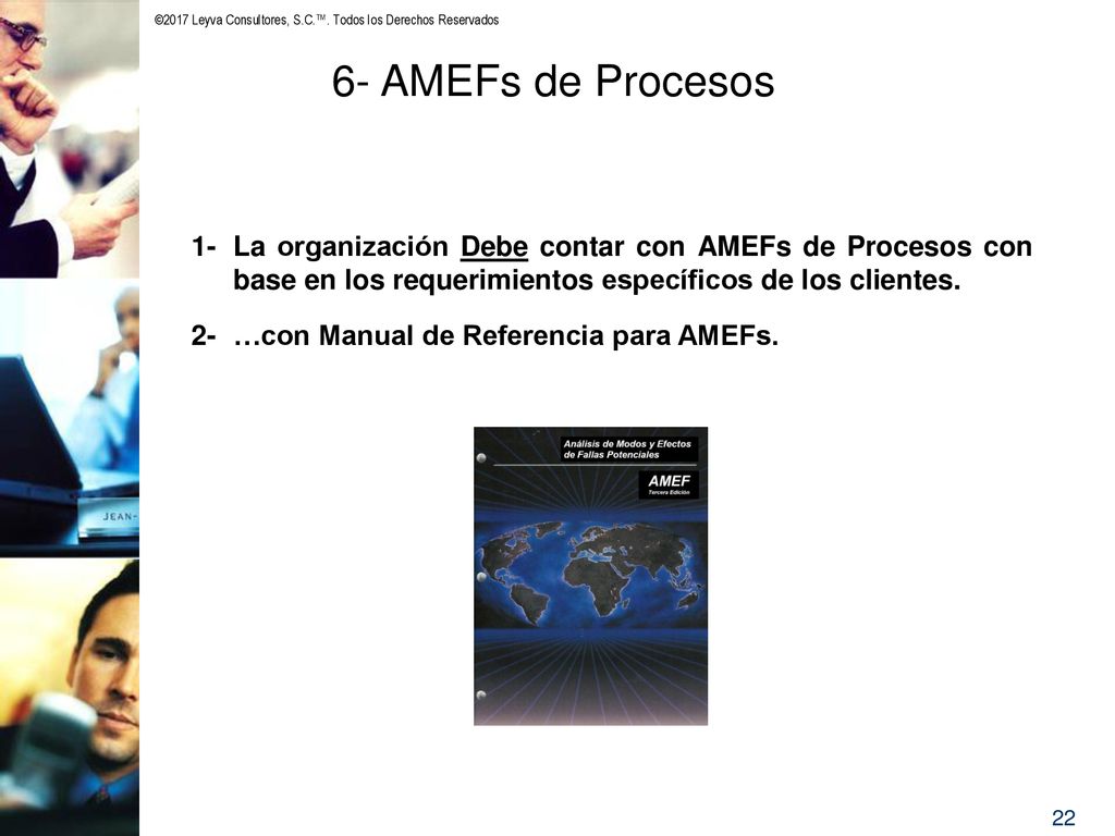6- AMEFs de Procesos 1- La organización Debe contar con AMEFs de Procesos con base en los requerimientos específicos de los clientes.