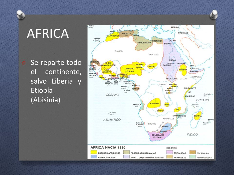 AFRICA Se reparte todo el continente, salvo Liberia y Etiopía (Abisinia)