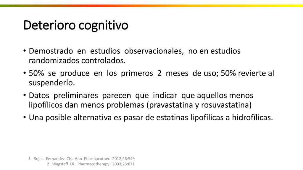 Deterioro cognitivo Demostrado en estudios observacionales, no en estudios randomizados controlados.
