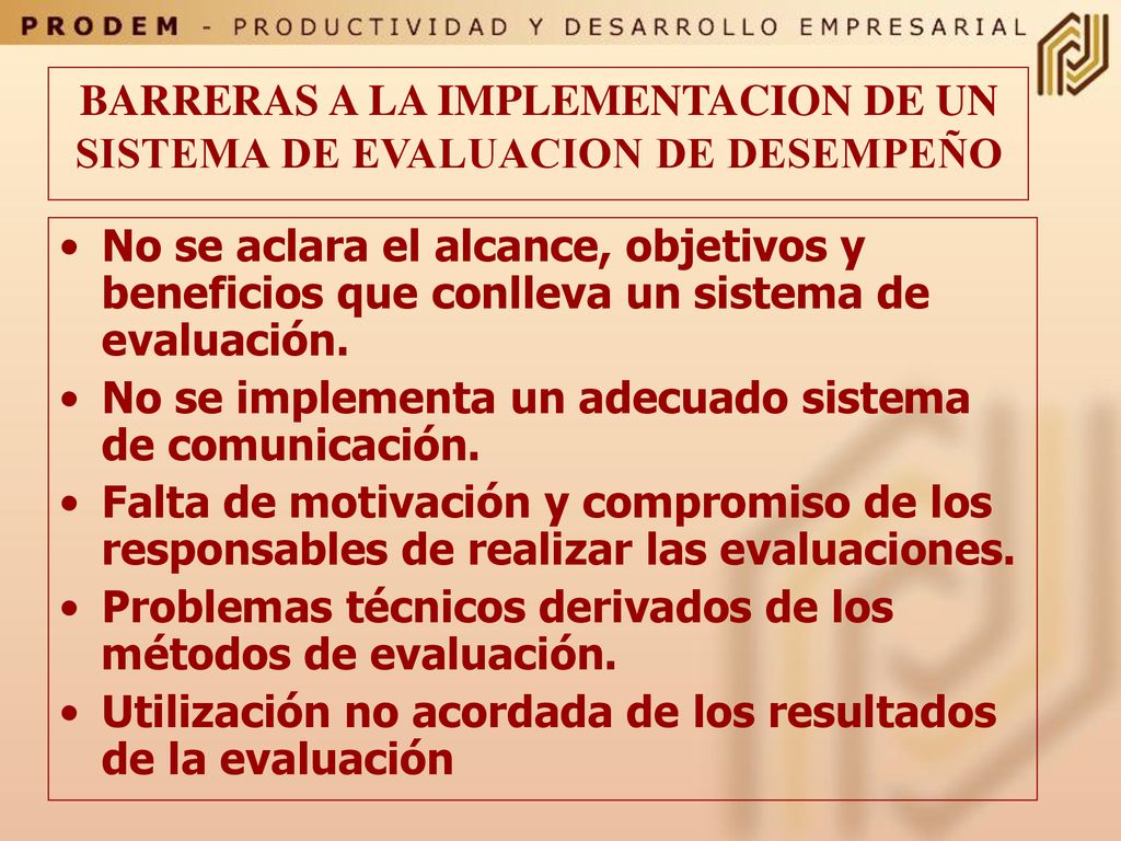 BARRERAS A LA IMPLEMENTACION DE UN SISTEMA DE EVALUACION DE DESEMPEÑO