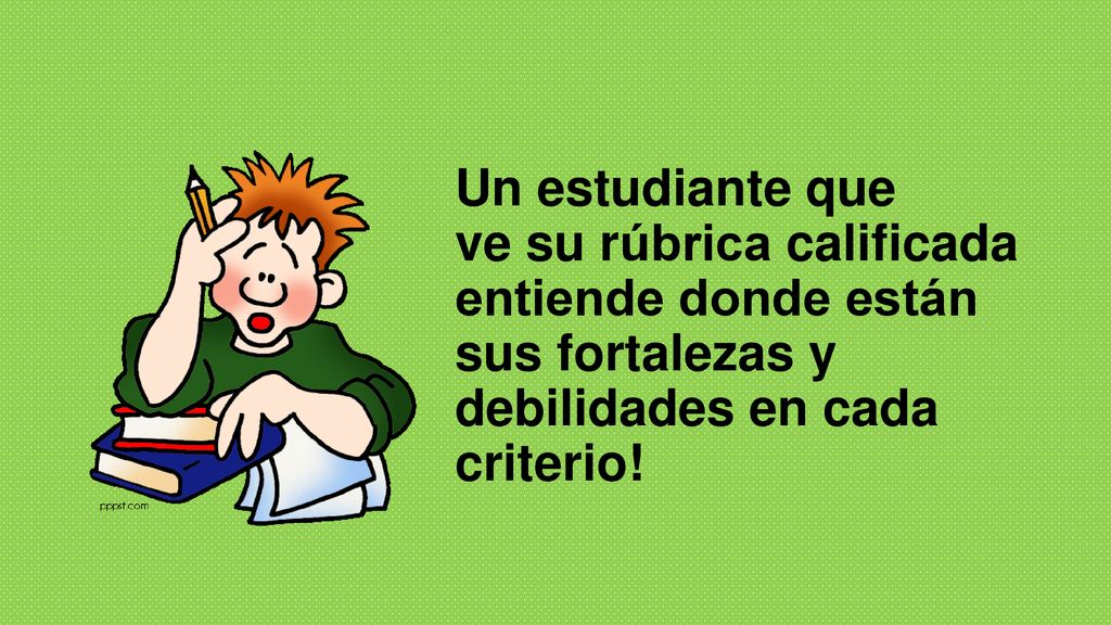 Un estudiante que ve su rúbrica calificada entiende donde están sus fortalezas y debilidades en cada criterio!
