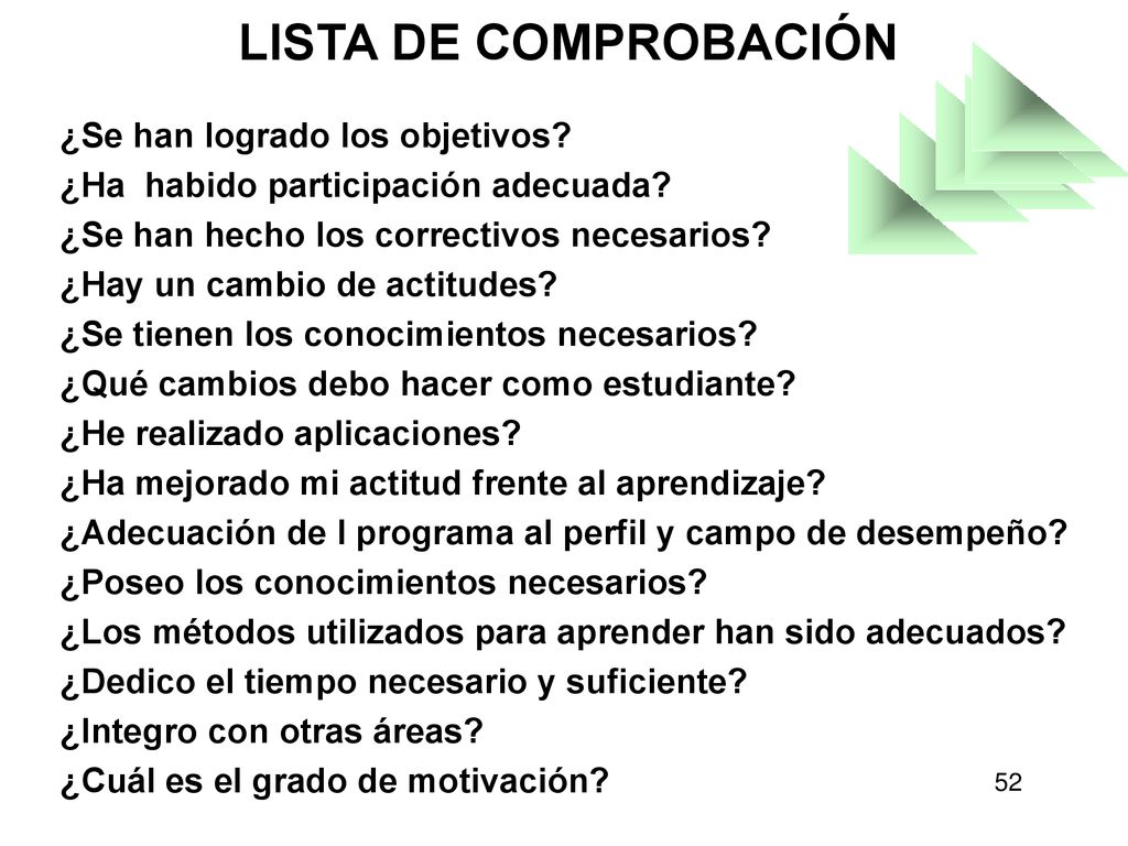 LISTA DE COMPROBACIÓN ¿Se han logrado los objetivos